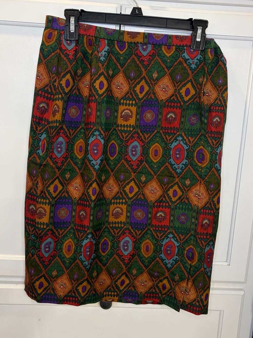 Carlisle Skirt Size 14 Multicolor Wool Silk Geometric Tapestry Midi